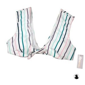 Raisins White Stripe Sweetheart Neckline Bikini Top Size Large NWT